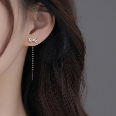 s925银针高级蝴蝶结耳线女轻奢小众流苏耳环气质小众时尚耳链耳饰送女朋友老婆情人节七夕生日礼物