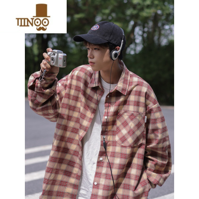 YANXU秋季痞帅长袖格子衬衫男生款潮流少年感文艺学生宽松衬衣外套