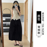 藏青色工装裙女2025新款夏季高腰a字长裙南瓜裙小个子山本半身裙
