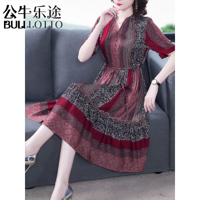 公牛乐途2021夏季新款高端重磅年轻款仿真丝连衣裙杭州仿桑蚕丝长裙子名媛