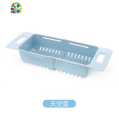可伸缩洗菜盆家用厨房水洗碗蓝子长方形塑料水果盘淘菜盆 FENGHOU 天空蓝洗菜篮洗菜篮