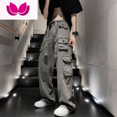 七斓美式ins潮牌高街多口袋工装裤男宽松直筒休闲裤夏季垂感阔腿裤子