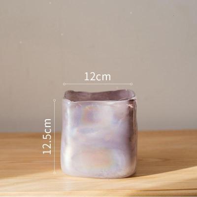 美帮汇手工艺术玻璃花瓶收纳罐花器装饰摆件设餐桌面美式北欧 远山紫方体玻璃瓶(小号)