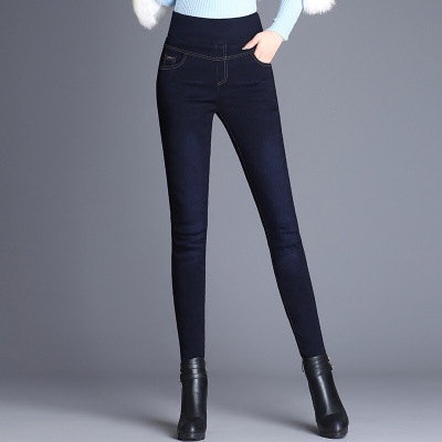 冬季牛仔羽绒裤打底裤小脚裤女裤黑蓝两色