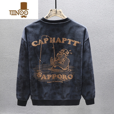 YANXU潮牌卫衣男秋季2023新款情侣无帽长袖圆领上衣男士休闲宽松运动服