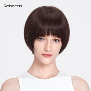 瑞贝卡假发女短直发齐刘海全真人发手织逼真自然时尚头套