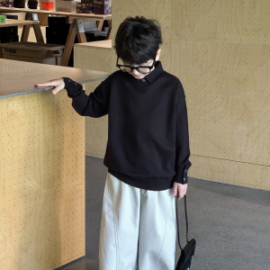 童酷男童冬季新款老钱风纯色宝宝针织衫翻领气质加厚儿童毛衣