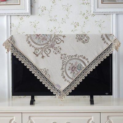 欧式电视机盖布罩套曲面屏防尘罩方巾布艺蕾丝长方形客厅 清歌米色小花边 110*110(38-47寸电视机可用)方桌也可用