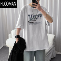 HLCOMAN短袖T恤男潮流ins字母五分袖chic港风宽松大码休闲体恤衫显瘦