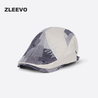 欧美休闲鸭舌帽不规则刺绣贝雷帽格子布拼接休闲帽子