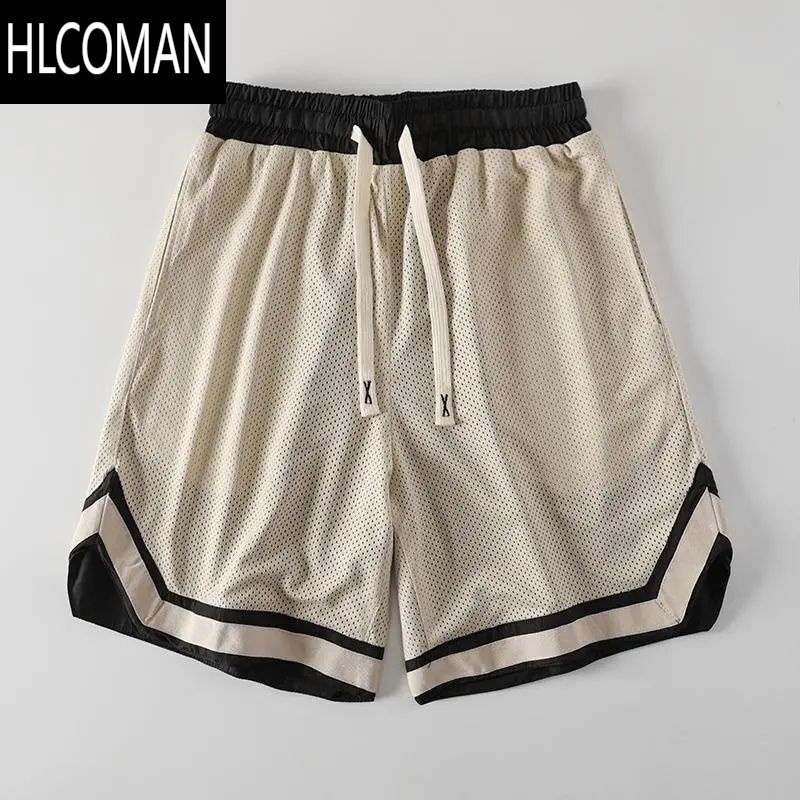 HLCOMAN美式网眼透气篮球裤男夏季大码300斤运动休闲高街风抽绳五分短裤