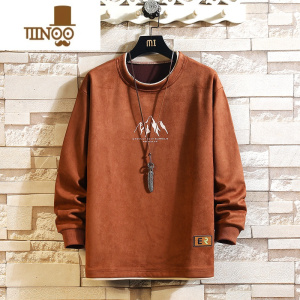 YANXU绒卫衣男款潮牌加肥加大码男装男士美式复古长袖t恤