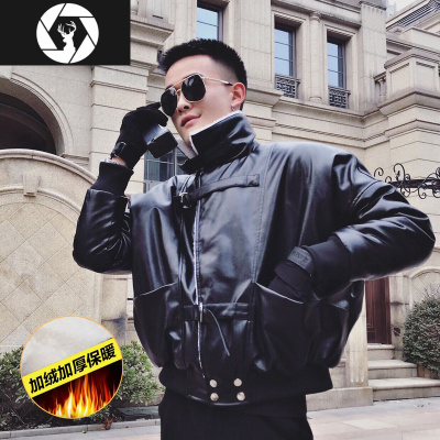 HongZun2020冬季新款棉衣男潮男士修身加厚保暖皮衣外套时尚帅气棉袄男装皮衣