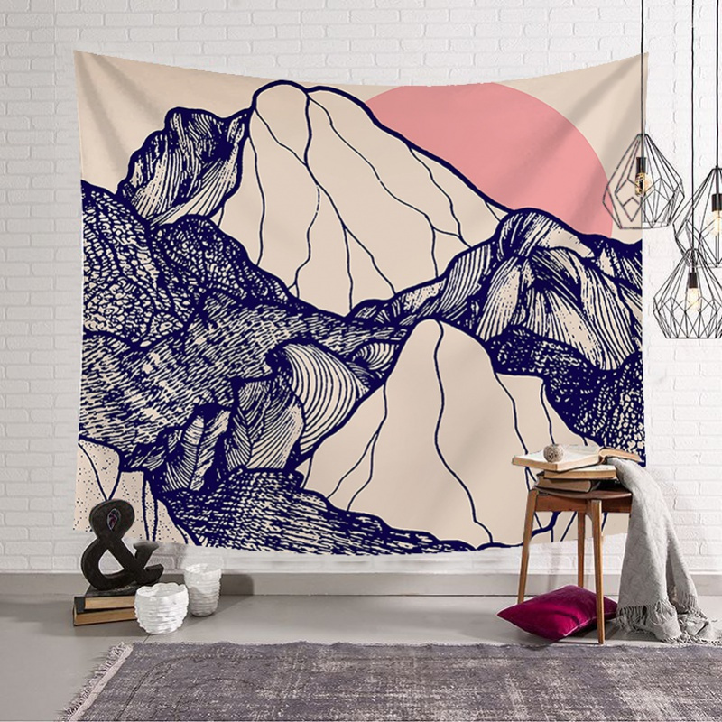 美帮汇复古山形线条床头卧室背景布墙装饰挂毯波西米亚北欧挂布 LS0803 绒布130高*150宽厘米横款