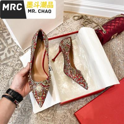 中式秀禾鞋婚鞋女2019新款红色高跟鞋细跟浅口新娘鞋敬酒服结婚鞋墨斗潮品休闲鞋