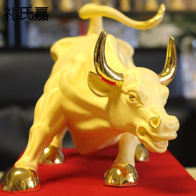 礼氏嘉礼品开业乔迁牛摆件绒沙金十二生肖牛华尔街牛旺市金牛商务送领导客户办公室家居装饰品