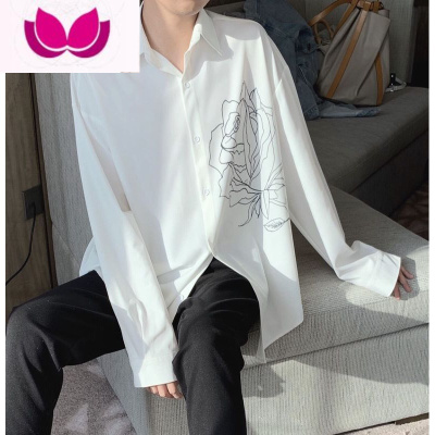 七斓禁欲系冰丝ins夏季复古垂感免烫白色黑衬衫男女长袖痞帅韩版宽松