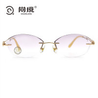 2021新款尚境防蓝光切边无框透明茶色镜片带钻时尚可配近视眼镜