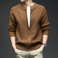 粗纺针织开衫男秋冬新款棒球领拉链保暖毛衣男士外套