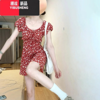 YIBUSHENG茶歇法式小个子红色碎花连衣裙季2024新款韩系女装收腰显瘦短裙
