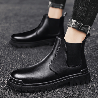 Ideamini切尔西靴男高帮冬季新款中帮黑色加绒加厚保暖潮流休闲英伦马丁靴靴子