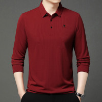 中老年春秋季长袖Polo衫商务休闲百搭翻领T恤衫简约纯色上衣男装