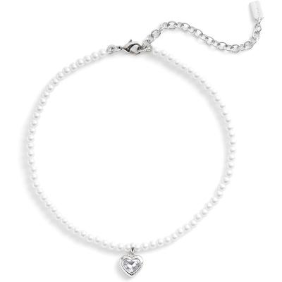 COACH精致珍珠链心形吊坠项链可调节爪扣女士时尚百搭配饰