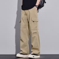 工装裤子男款夏季薄款美式潮牌卡其色机能宽松直筒冰丝休闲裤男生
