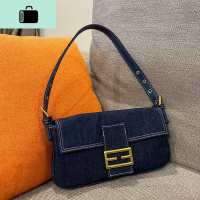 中古腋下包vintage复古气质金属扣牛仔包腋下包单肩包中古法棍包NEW LAKE女士单肩包