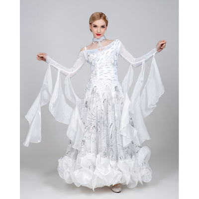 珂卡慕(KEKAMU)舞裙交谊舞连衣裙烫钻国标舞演出服交谊舞绣花大摆连衣裙亮片摩登舞裙新款