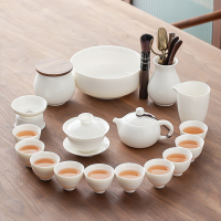 苏氏陶瓷(SUSHI CERAMICS)羊脂玉白瓷功夫茶具套装中国白三才盖碗泡茶壶茶洗茶叶罐六君子(安全包装)