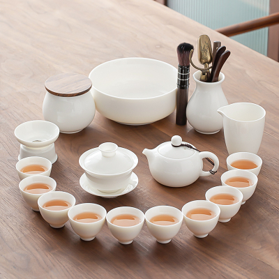 苏氏陶瓷(SUSHI CERAMICS)羊脂玉白瓷功夫茶具套装中国白三才盖碗泡茶壶茶洗茶叶罐六君子(安全包装)
