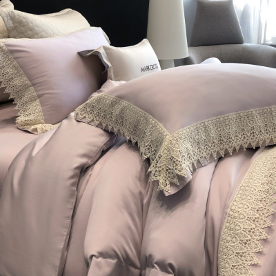 高级感云端柔感A类100支天丝棉四件套梦幻城堡蕾丝被套顺滑