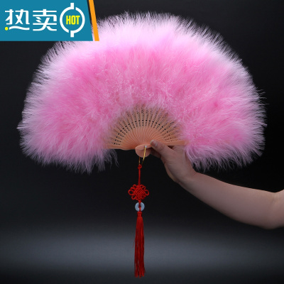 XIANCAI升级版全绒加厚羽毛扇标准扇 旗袍走秀舞台表演扇子舞蹈扇子50*30 粉红色