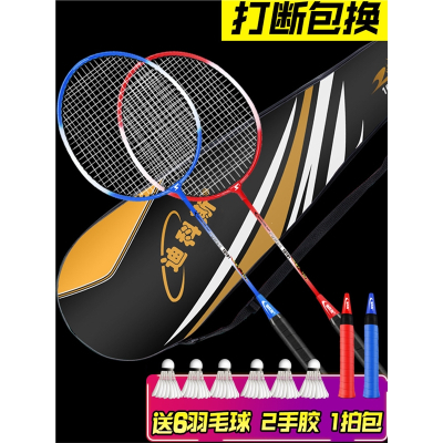  迪科斯羽毛球拍双拍套装正品型碳素大人儿童小学生单进攻专业(羽毛球已换成耐打球)