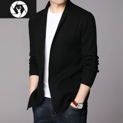 HongZun外套男春秋潮流韩版男士长袖修身针织开衫外穿纯色帅气男装毛衣服毛衣