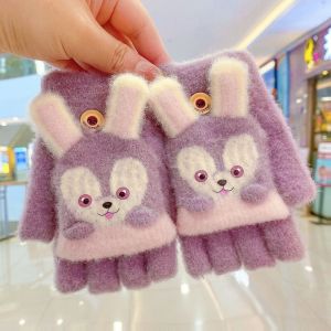 儿童手套冬季女童露指可爱翻盖半指小学生女孩保暖男童小孩写字女