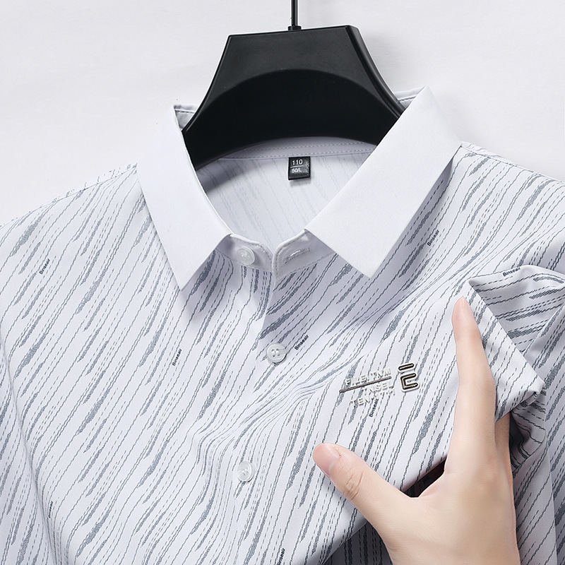 秋季条纹长袖衬衫男士新款免烫衬衣开衫休闲时尚男装