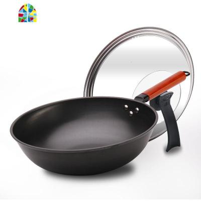 炒锅老式铁锅电磁炉燃气灶适用精铁锅具无涂层炒菜锅锅家用 FENGHOU 34平底带耳(组合盖+勺子)