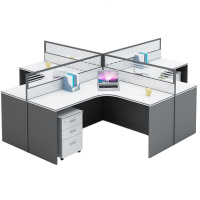 攸形屏风职员桌含活动柜四人280*240*110cm张