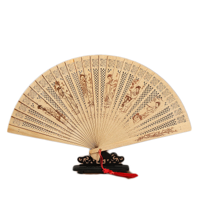 国风礼品檀香扇古风镂空工艺全木扇折扇女缅香木扇-缅香扇-十二金钗