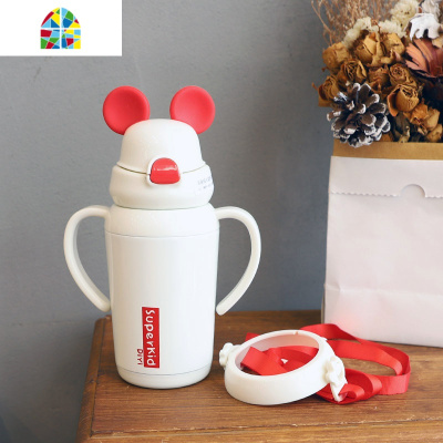 网红卡通儿童保温杯316不锈钢带吸管水杯ins便携幼儿园宝宝保温壶 FENGHOU 红350ML+杯刷