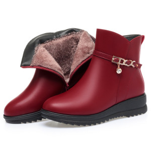 跨境妈妈棉鞋女冬季新款粗跟中跟短靴加绒短筒舒适防滑中老年女靴