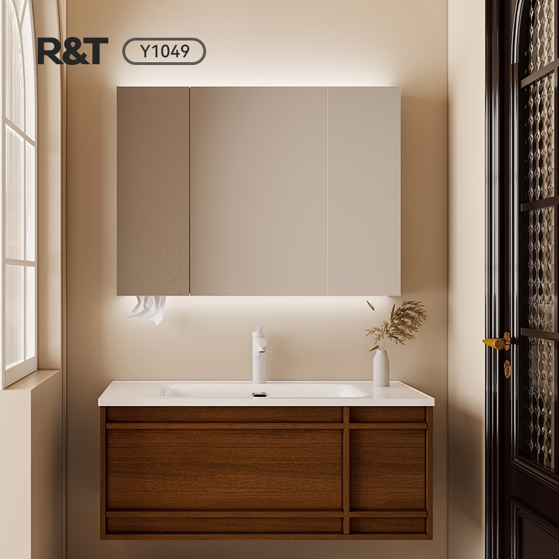 瑞尔特现代轻奢挂墙式卫浴家具Y1049一体陶瓷盆