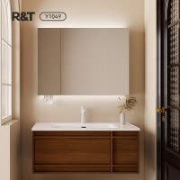 瑞尔特现代轻奢挂墙式卫浴家具Y1049一体陶瓷盆