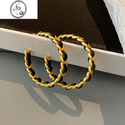 JiMi欧美经典皮革金属大圆圈耳环女小众设计感高级气质小香风耳圈耳饰