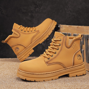马丁靴男时尚新款秋冬高帮英伦风皮面舒适工装靴男士休闲中帮潮鞋