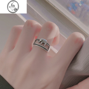 JiMi925银银大象戒指2023新款指环小众设计复古民族风食指戒开口 大象开口戒通体S925银