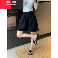 YIBUSHENG大码黑色休闲裤女2024新款季显瘦阔腿裤梨形身材胖MM高腰短裤子