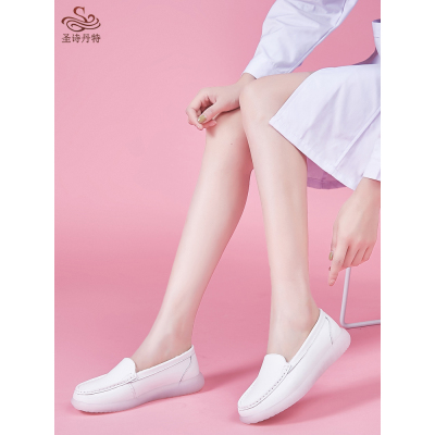 Ideamini护士鞋女软底透气不累脚医院坡跟工作鞋平底皮韩版平跟小白鞋夏休闲鞋